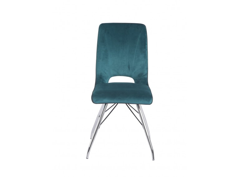 Chaise en velours et pieds acier - design vintage - tissu bleu - VELVET