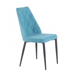 Chaise en tissu bleu capitonné & pieds métal noir2 - TOMEN