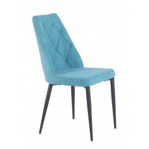 Chaise en tissu bleu capitonné & pieds métal noir2 - TOMEN