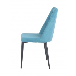 Chaise en tissu bleu capitonné & pieds métal noir3 - TOMEN