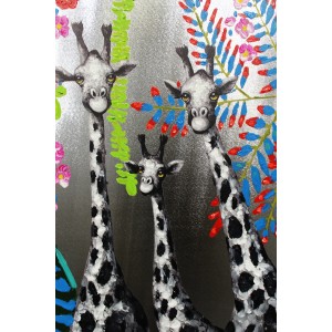 Peinture sur toile cadre décoratif mural girafe troupeau multicolore - KINSHANSA