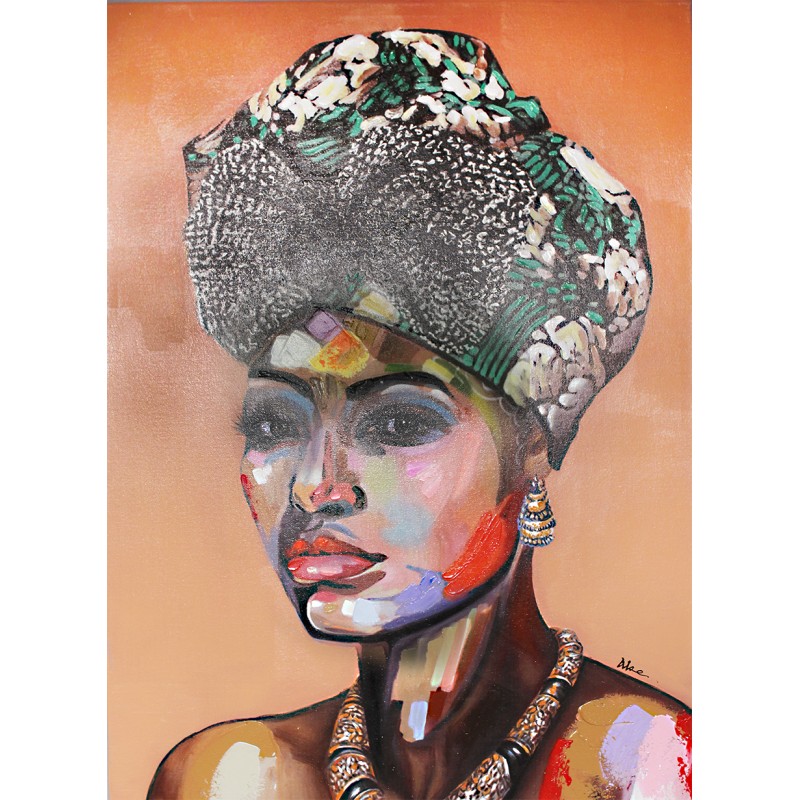 Tableau contemporain Femme au chapeau noir 2 , toile encadrée 70x100