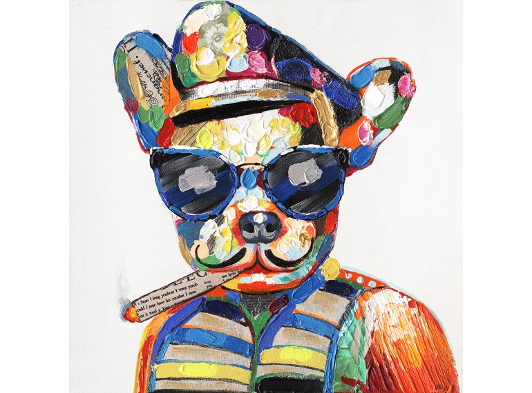 Peinture sur toile cadre décoratif mural chien multicolore - GANSTY