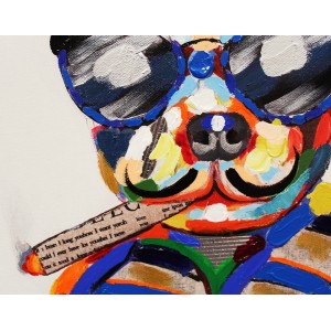 Peinture sur toile cadre décoratif mural chien multicolore - GANGSTY