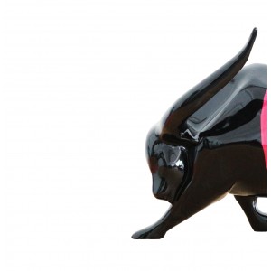 Sculpture taureau noir et rose en résine - EL TORO 2