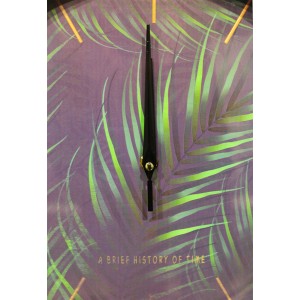 Horloge ronde 30 cm avec cadran violet à aiguilles et visuel végétal - zoom - CLICKY