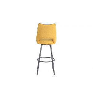 Chaise haute de bar jaune pivotante tissu & pieds métal - KEN
