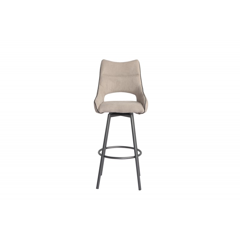 Chaise haute de bar taupe pivotante tissu & pieds métal - KEN
