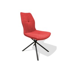 Chaise design en tissu rouge avec piètement en métal noir - vue de 3/4 - ALINE