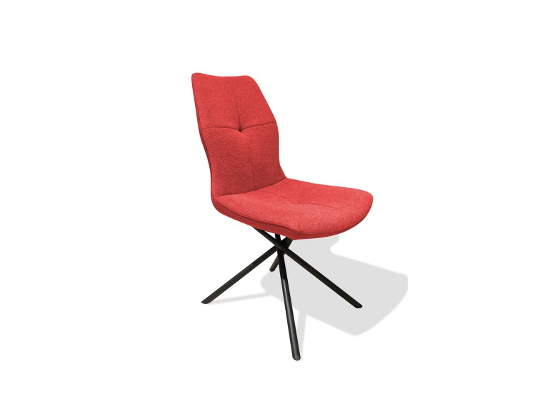 Chaise design en tissu rouge avec piètement en métal noir - vue de 3/4 - ALINE