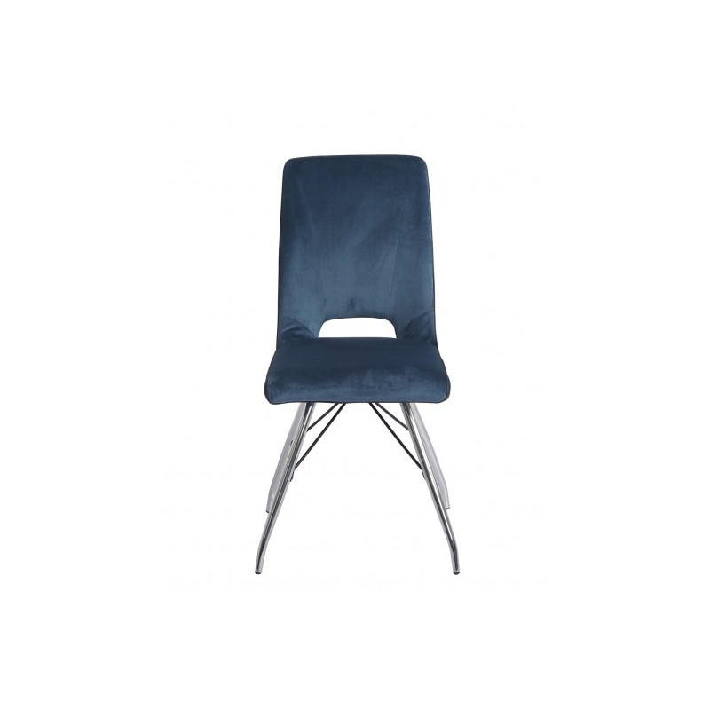 Chaise en velours et pieds acier - design vintage - tissu bleu marine - VELVET