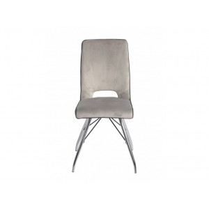 Chaise en velours et pieds acier - design vintage - tissu gris clair - VELVET