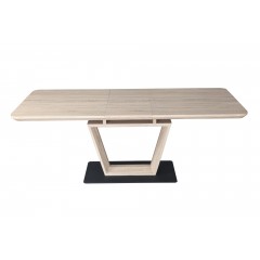 Table de repas extensible 160/200 cm en bois - pied central contemporain - vue de face - ZAG