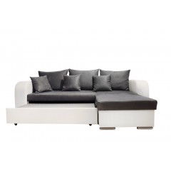 Canapé d'angle convertible & coffre rangement - gris et blanc - microfibre et simili cuir  - BARY