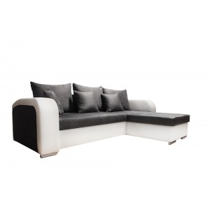 Canapé d'angle convertible & coffre rangement - gris et blanc - microfibre et simili cuir  - BARY