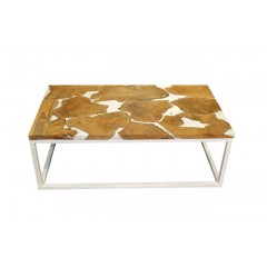 Table basse en teck et résine blanche - design contemporain - Steph
