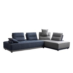 Canapé d'angle modulable droite ou gauche tissu gris et bleu confortable - LOUVRE