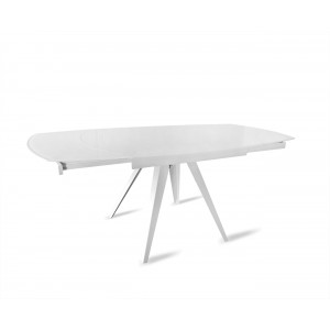 Table en verre blanc rallonges rotatives 120/180 cm - vue avec rallonge - BRERA