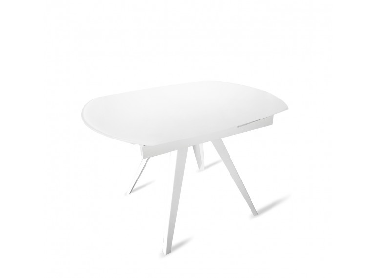 Table en verre blanc rallonges rotatives 120/180 cm - BRERA
