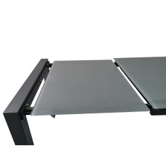 Table de repas extensible 120/180 cm rectangulaire plateau verre gris et piétement acier - vue plateau - SUBTILE 2