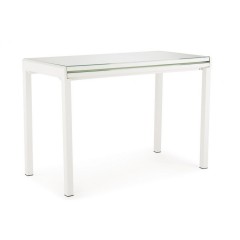 Table extensible compact plateau verre blanc 110/165 cm - TESS