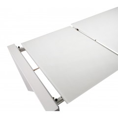 Table de repas extensible 120/180 cm rectangulaire plateau verre blanc et piétement acier - vue en extension - SUBTILE 2