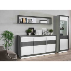 Bahut 3 portes 2 tiroirs béton gris foncé & blanc - ambiance salon/séjour - MONACO