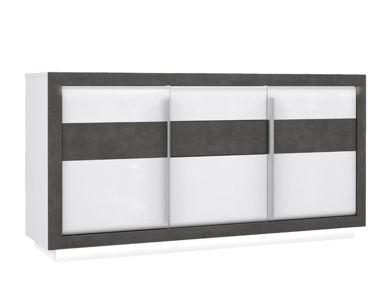 Bahut 3 portes 2 tiroir béton gris foncé & blanc - MONACO