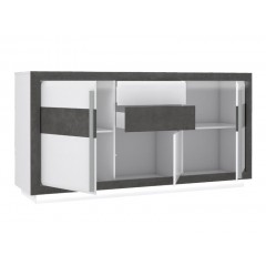 Bahut 3 portes 2 tiroirs béton gris foncé & blanc - vue intérieur -MONACO