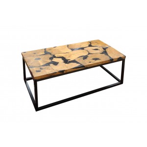Table basse en teck et résine noire - design contemporain - Steph