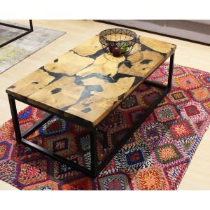 Table basse en teck et résine noire - design contemporain ambiance - Steph