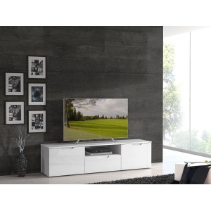 Meuble TV blanc laqué 3 portes - design moderne contemporain - SIENNA