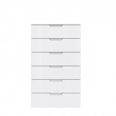 Chiffonnier commode blanc laqué 6 tiroirs - design moderne contemporain - Vue de face -  PURE