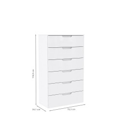 Chiffonnier commode blanc laqué 6 tiroirs - design moderne contemporain - Vue mesures -  PURE