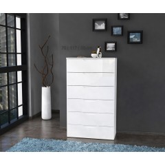 Chiffonnier commode blanc laqué 6 tiroirs - design moderne contemporain - Vue en ambiance -  PURE