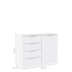 Commode dressing blanc laqué 1 porte, 4 tiroirs - design moderne contemporain - SIENNA
