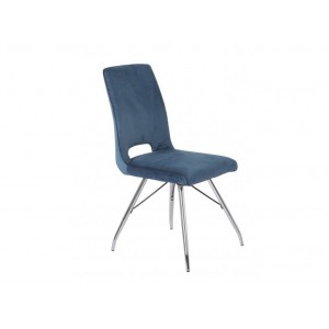 Chaise en velours et pieds acier - design vintage - tissu bleu marine - VELVET