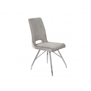 Chaise en velours et pieds acier - design vintage - tissu gris clair - VELVET