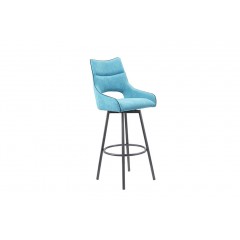 Chaise haute de bar bleu pivotante tissu & pieds métal - KEN