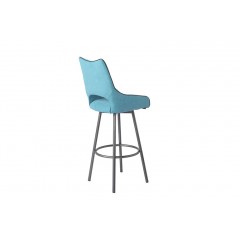 Chaise haute de bar bleu pivotante tissu & pieds métal - KEN