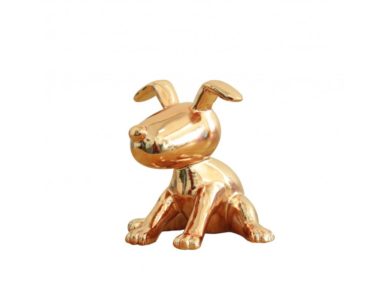 Petit chien assis laqué gold - DOGGY
