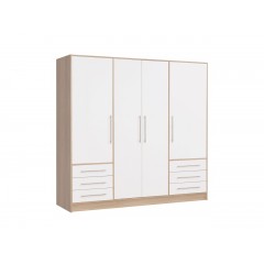 Armoire dressing blanc et aspect chêne clair 4 portes - Vue de 3/14 - LERMA