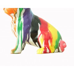 Statuette chien assis multicolore en résine L20 cm - peinture main - artisanal - design pop - SEATTED CARL