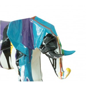 Statuette éléphant multicolore en résine L33 cm - design cubique - peint à la main zoom produit belles finitions - ELEPH 2