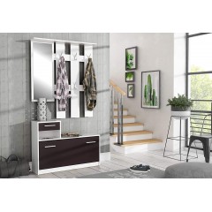Vestiaire penderie meuble à chaussures noir et blanc avec miroir - photo ambiance - HALLWAYS