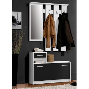 Vestiaire penderie meuble à chaussures noir et blanc avec miroir - photo ambiance n°2 - HALLWAYS