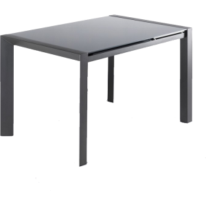 Table de repas extensible 120/180 cm rectangulaire plateau verre gris et piétement acier - vue de 3/4 - SUBTILE 2