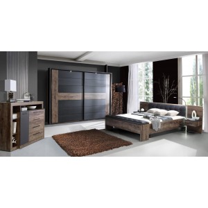 Banc coffre 185 cm bout de lit décor chêne noir et brun confortable - BELLA