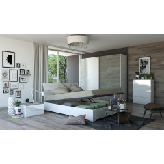 Ambiance chambre - Lit double 160x200 cm avec coffre blanc - GALAVERNA