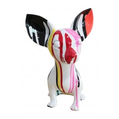 statue chien chihuahua taches de peinture multicolores en résine - CHOUPI